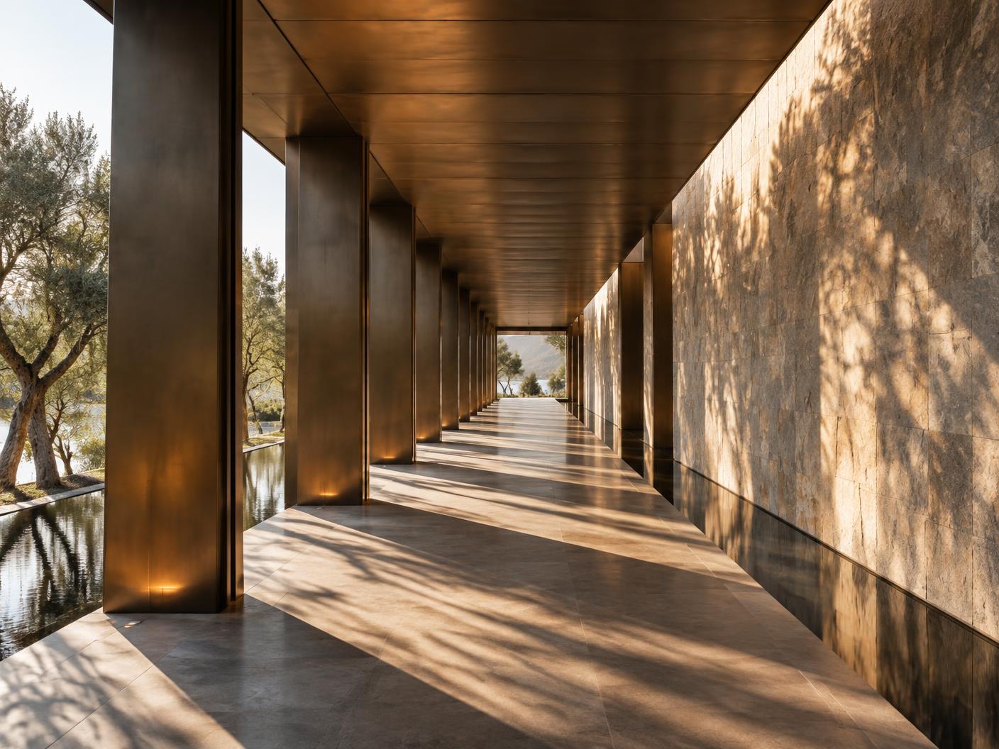 Linear bronze passage carrying the eye forward
